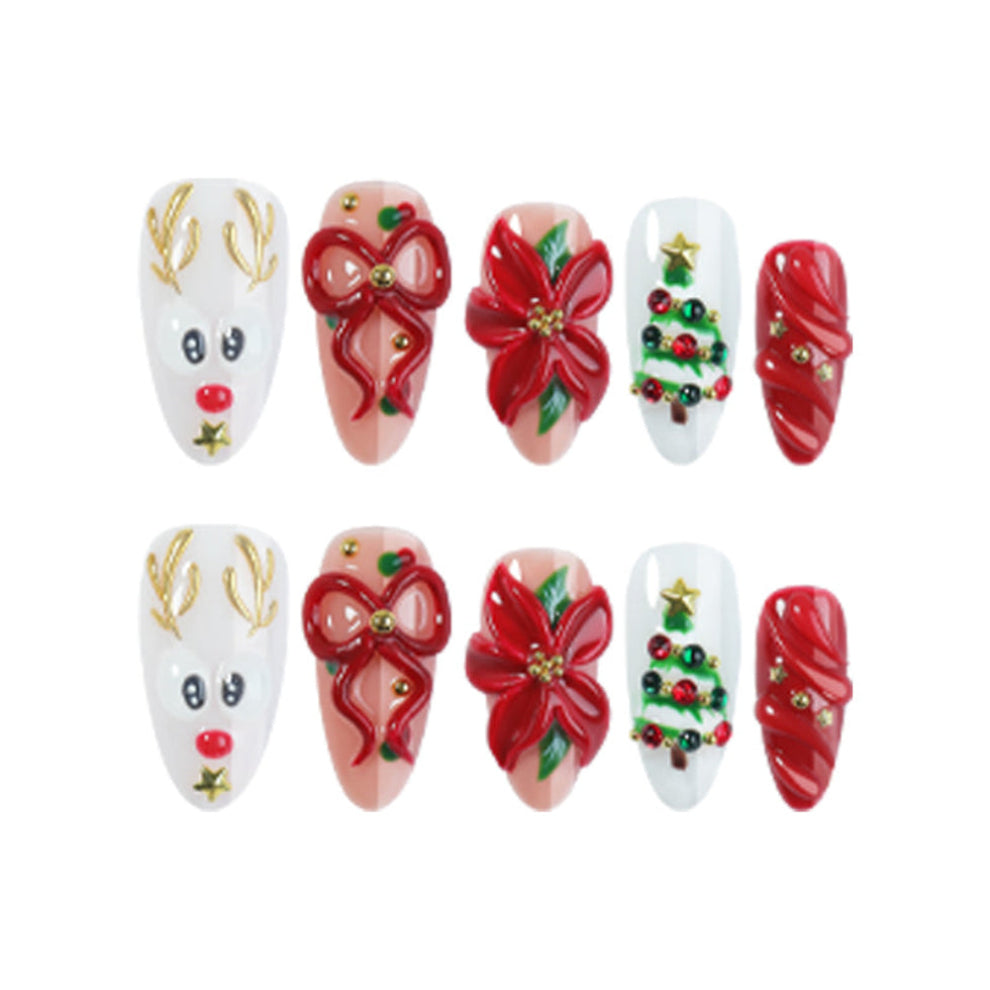 A5 Christmas Reindeer & Ribbon Press On Nails Festive Bow Nails