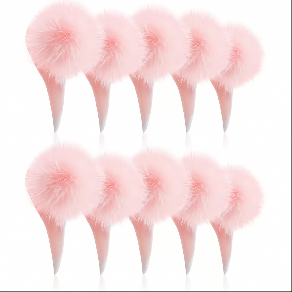 A1 Sweet Soft Pink Fluffy Pom Pom Nails Fur Nails Set