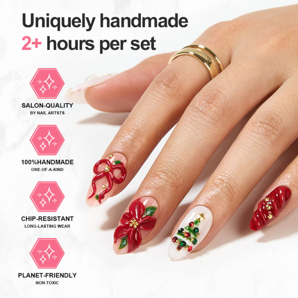 A5 Christmas Reindeer & Ribbon Press On Nails Festive Bow Nails