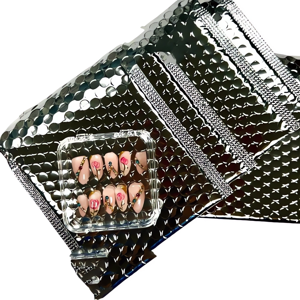 P050 Blue Chrome Cross Press On Nails with Rhinestone