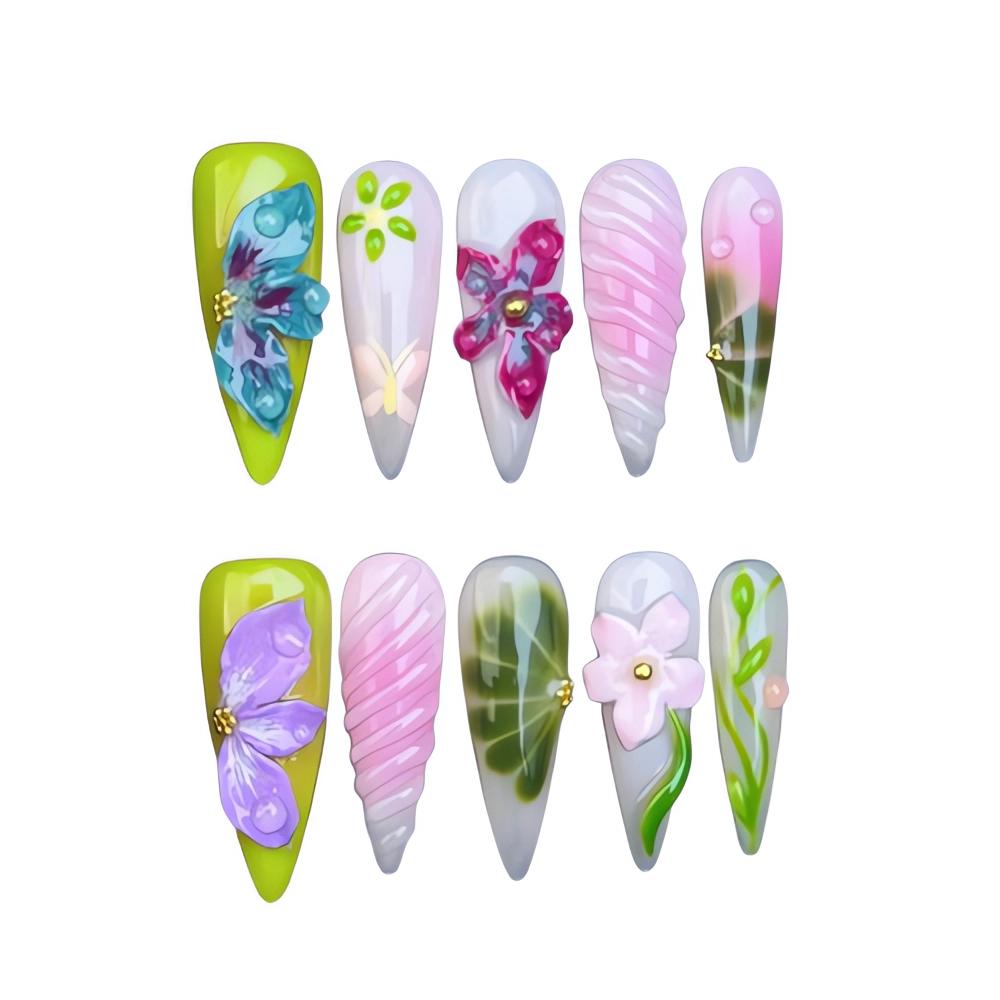 H011 Butterfly Garden Press-On Set Floral Nail Set