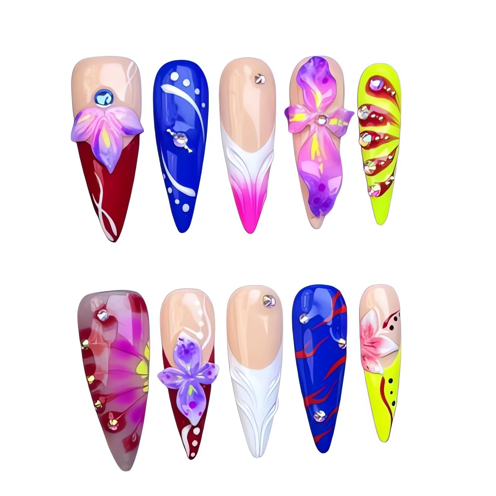 H036 Orchid Flame Artistic Nail Blooms Press On Nails