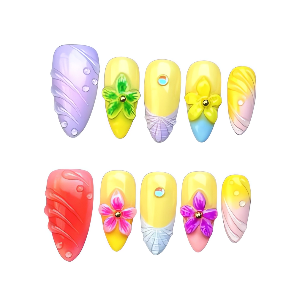 H049 Lemon Sorbet Floral Nail Art Set Mermaid Beauty Nails
