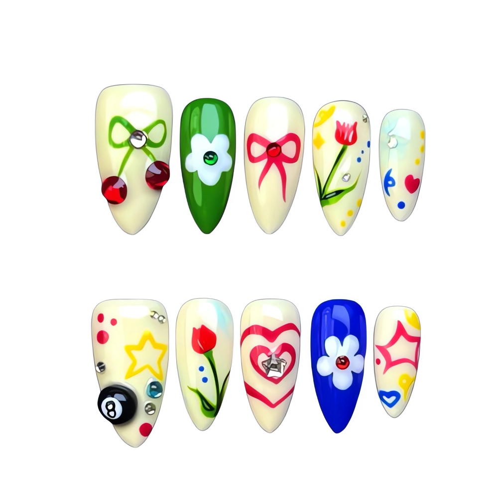 H057 Cute Pop Fun Garden Nail Floral Press-On Nail Collection