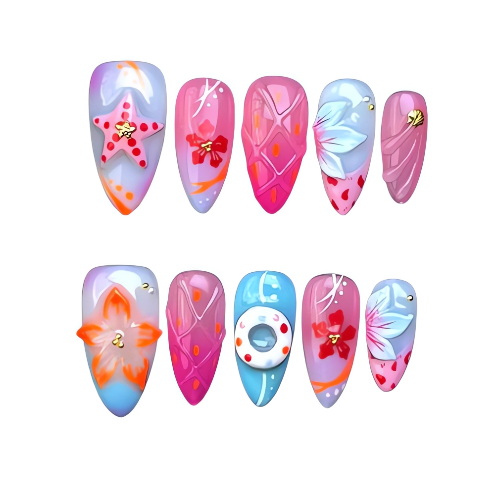 H058 Ocean Dream Starfish Press On Nails Summer Vibes