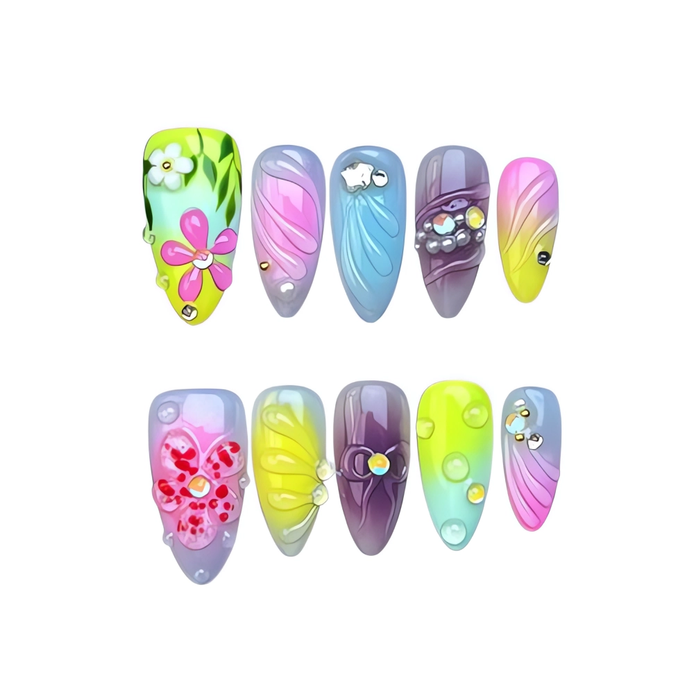 H065 Rainbow Blossom Fantasy Nail Beach Press On Nails