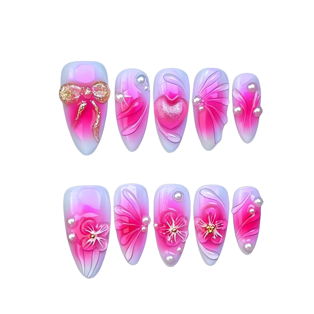 H066 Fuchsia Dream Marble Bow Nails Handmade Press On Nails