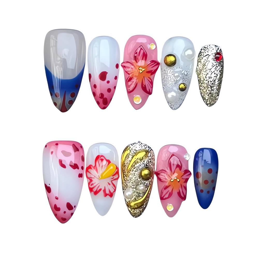 H075 Glam Crimson Bloom Nail Art Set Reusable Press-On Nails