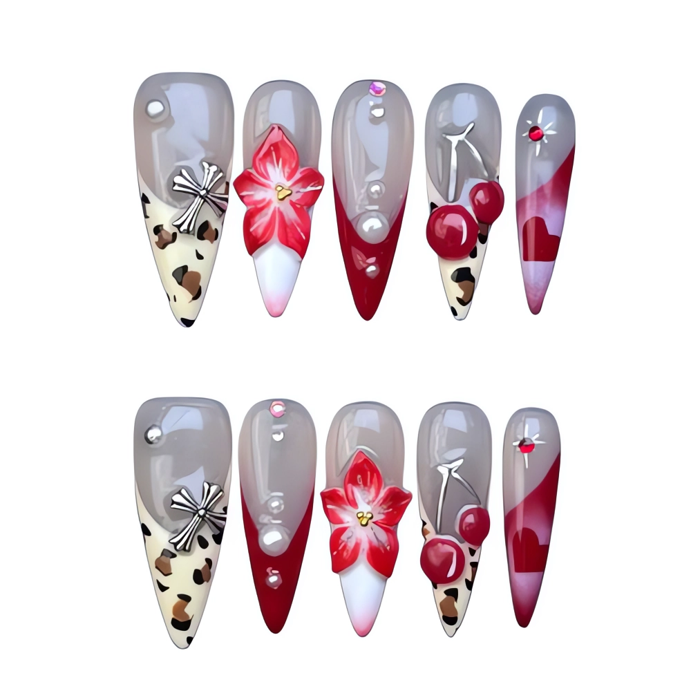 H085 Trendy Leopard Nails Collection Stylish Cherry Leopard Nails