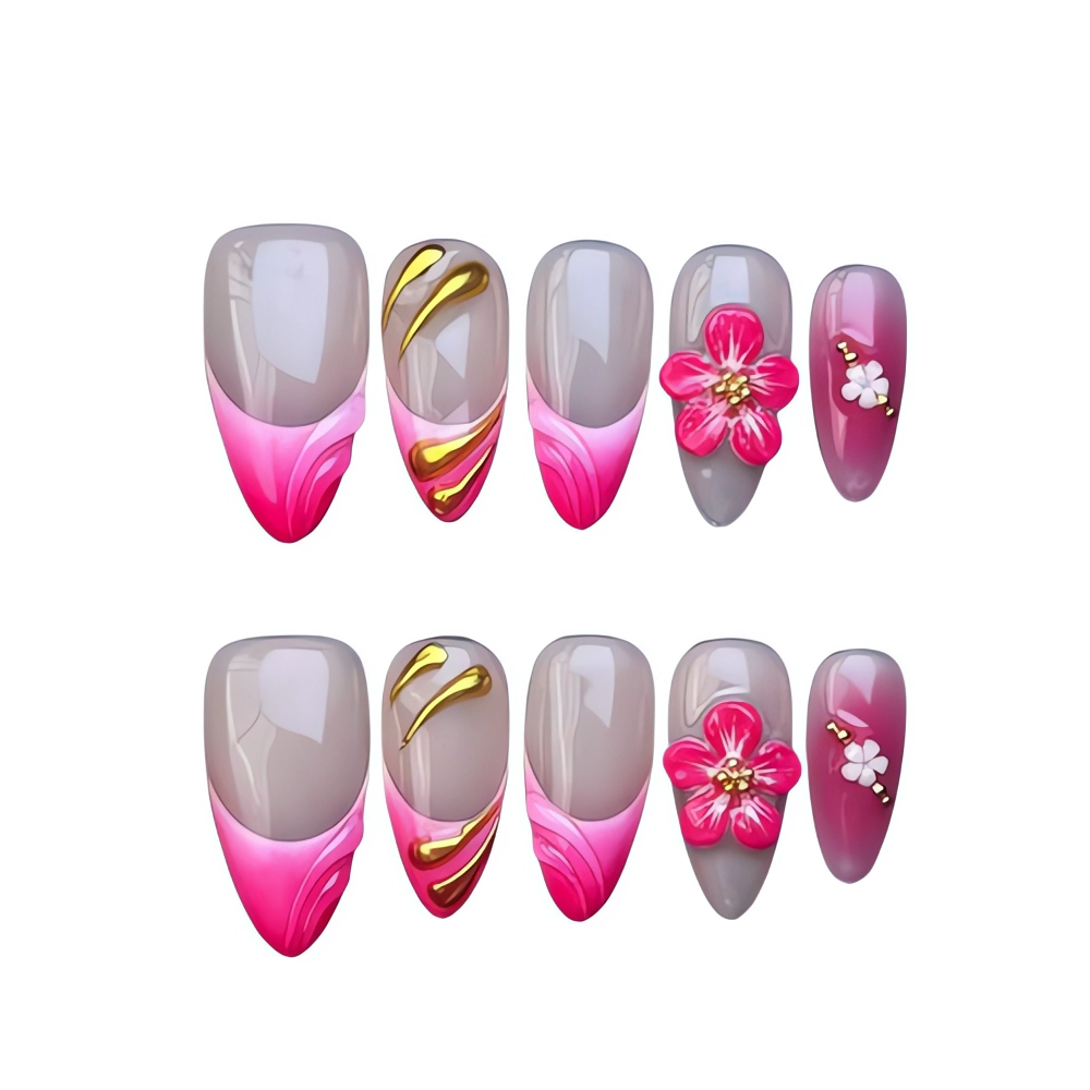 H106 Pink Dream Garden Nail Art Set Flower Nail Tips