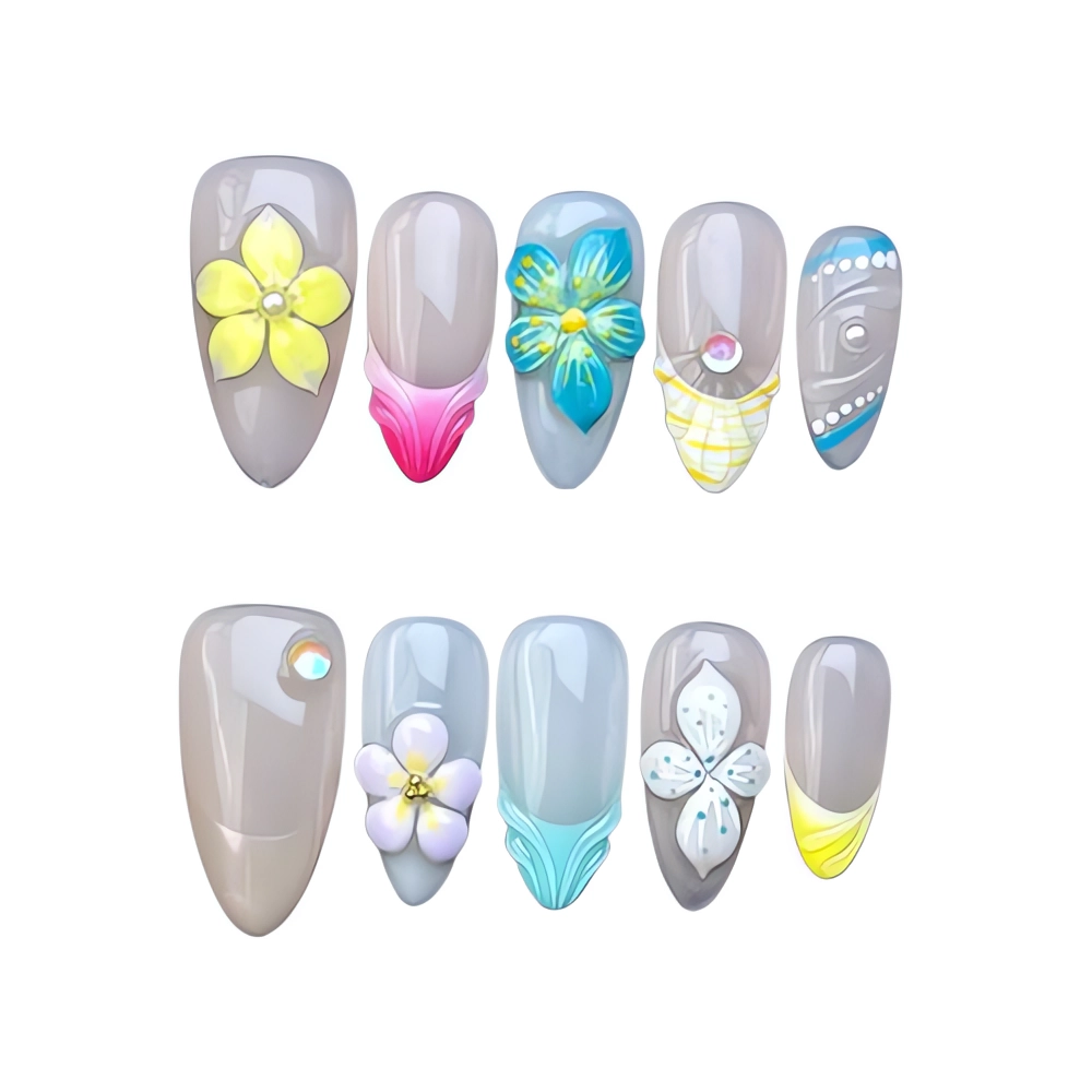 H088 Chic Garden Blossom Nails Ocean 3D Summer Nails