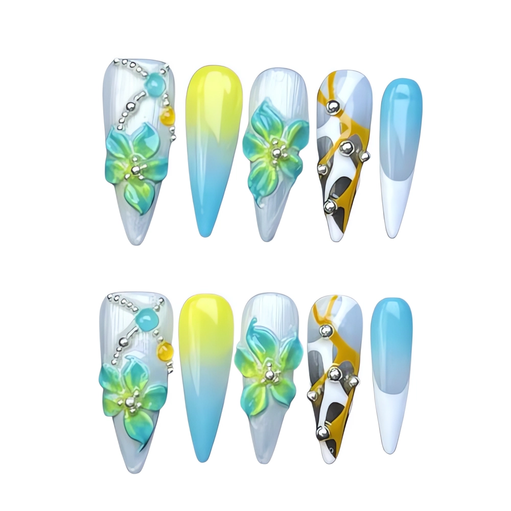 H090 Ocean Breeze Floral Nail Art Set Beauty Press-On Nails