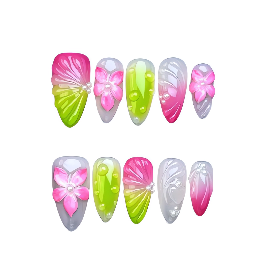 H099 Summer Vibe Flower Press On Nails Ocean-Inspired Press On Nails