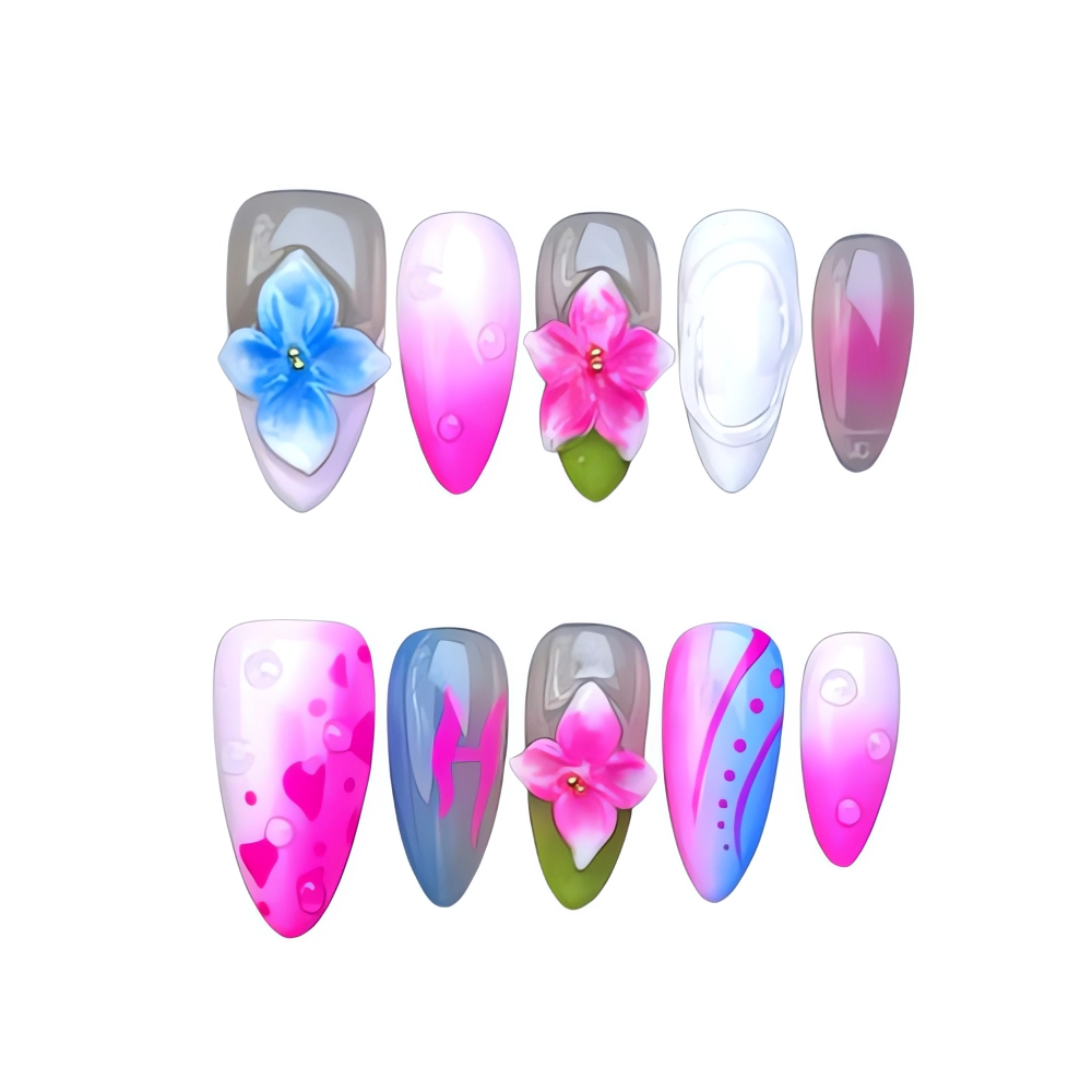H102 Custom Floral Nails Luxury Handcrafted Press On Nails