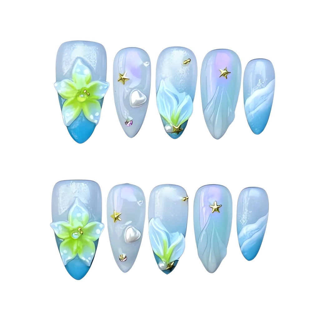 H108 Ocean Breeze Blue Lily Nails Dreamy Shimmering Nail Set