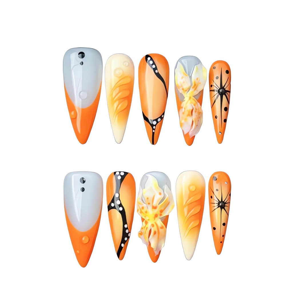 P002 Sunset Glow Abstract Nail Art Set Reusable Press On Nails