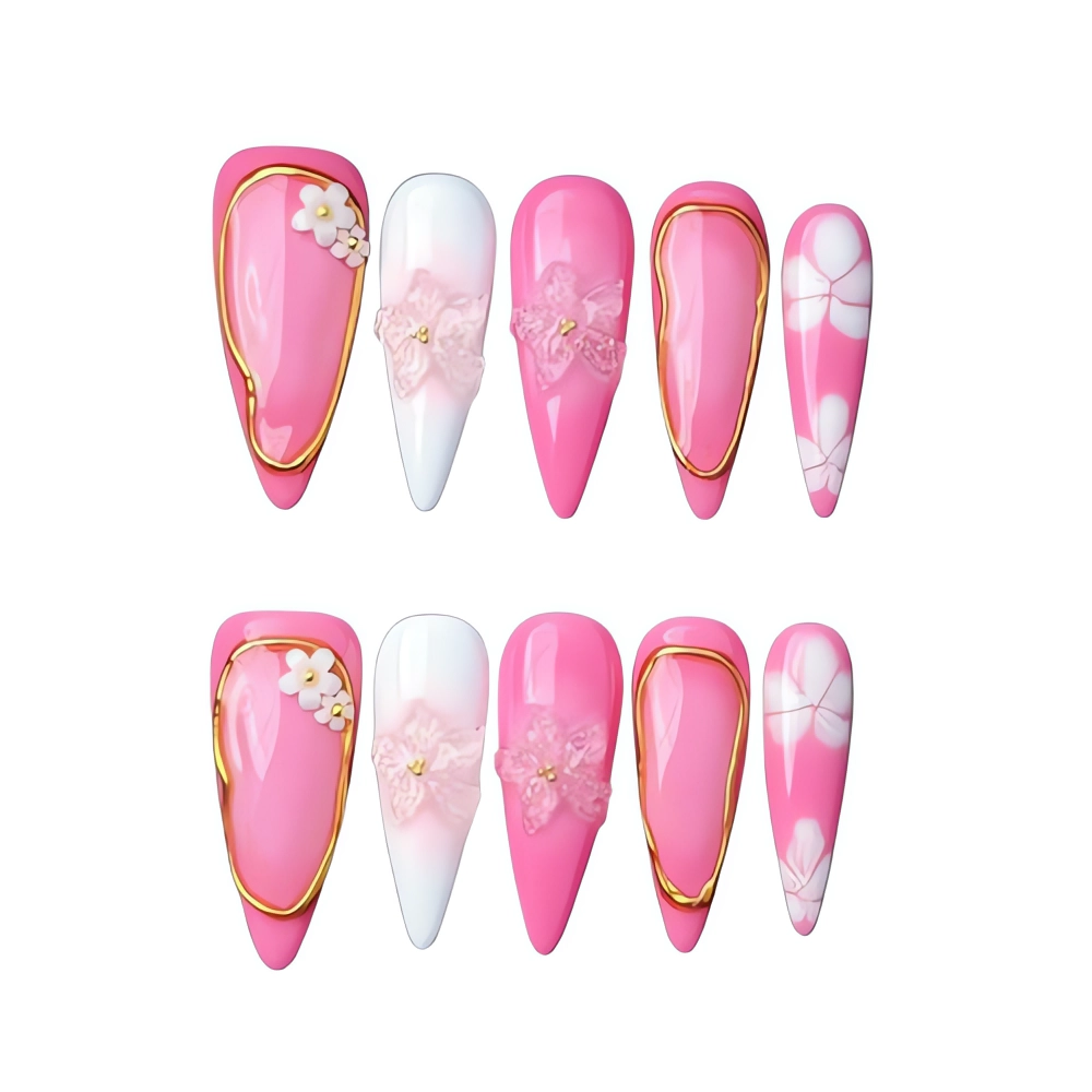 P014 Pink Blossom Elegance Nail Art Set Floral Nail Set