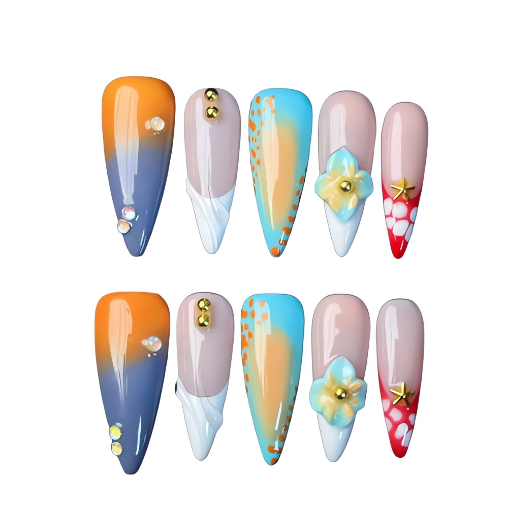 P021 Sunset Glow Ombre Press-On Nails Beach Babe Nail Art