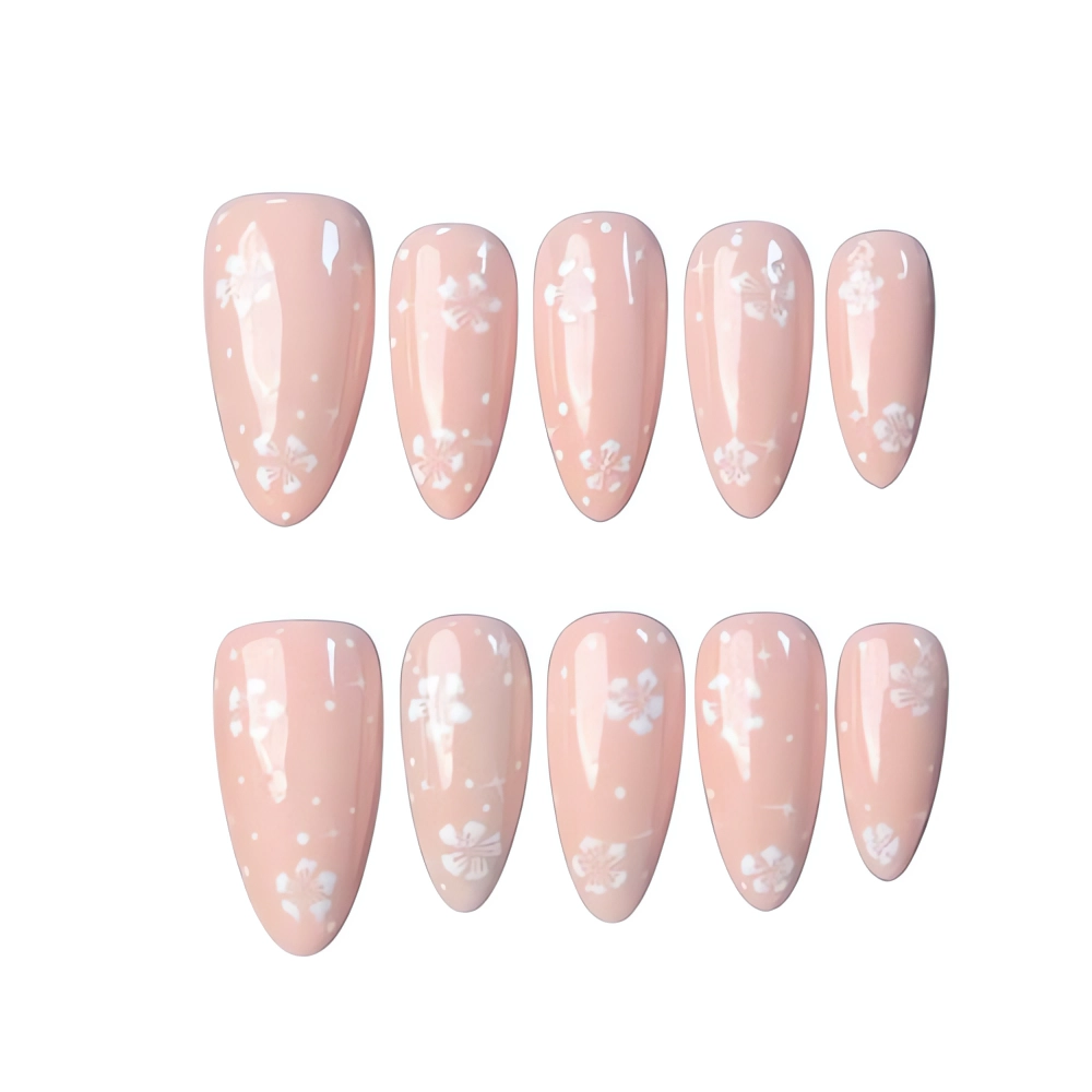 P037 Soft Nude Blossom Nail Art Set Flower Fake Nail Set