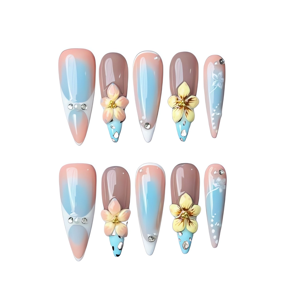 P064 Blossom Dreams Floral Nude Nails with 3D Flower Design