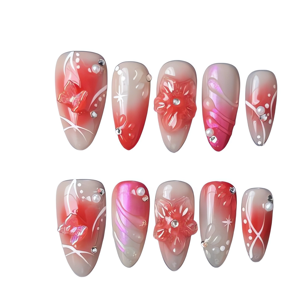 P071 Romantic Red Blossom Nail Art Set Floral Nail Art
