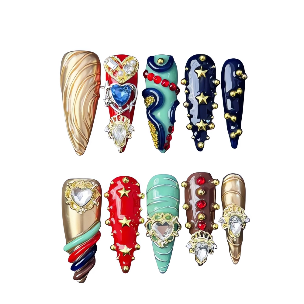 P082 Galactic Royalty 3D Press On Nails Jewel Enchantment Set