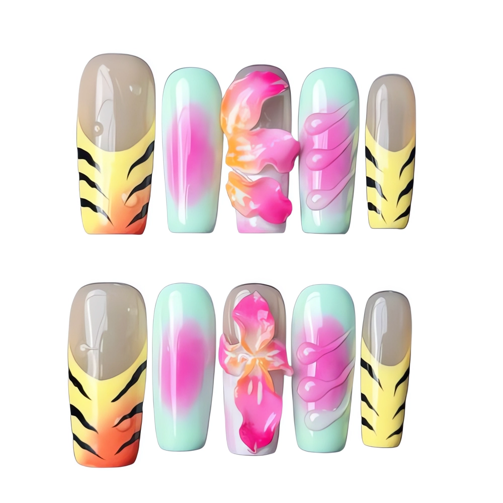 P096 Tropical Sunset Press On Nails Long Glossy Nails for Summer