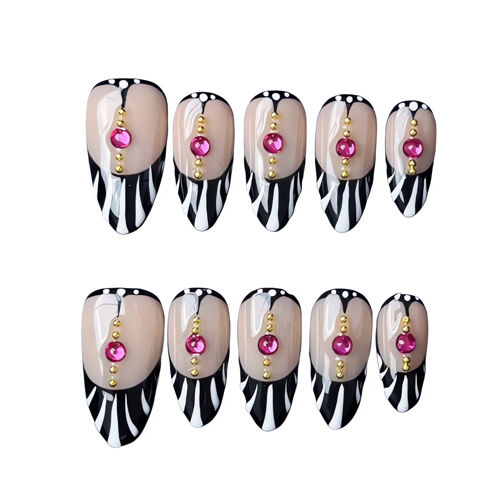 P099 Stylish Zebra Striped Nails for Every Occasion Black White Press ons