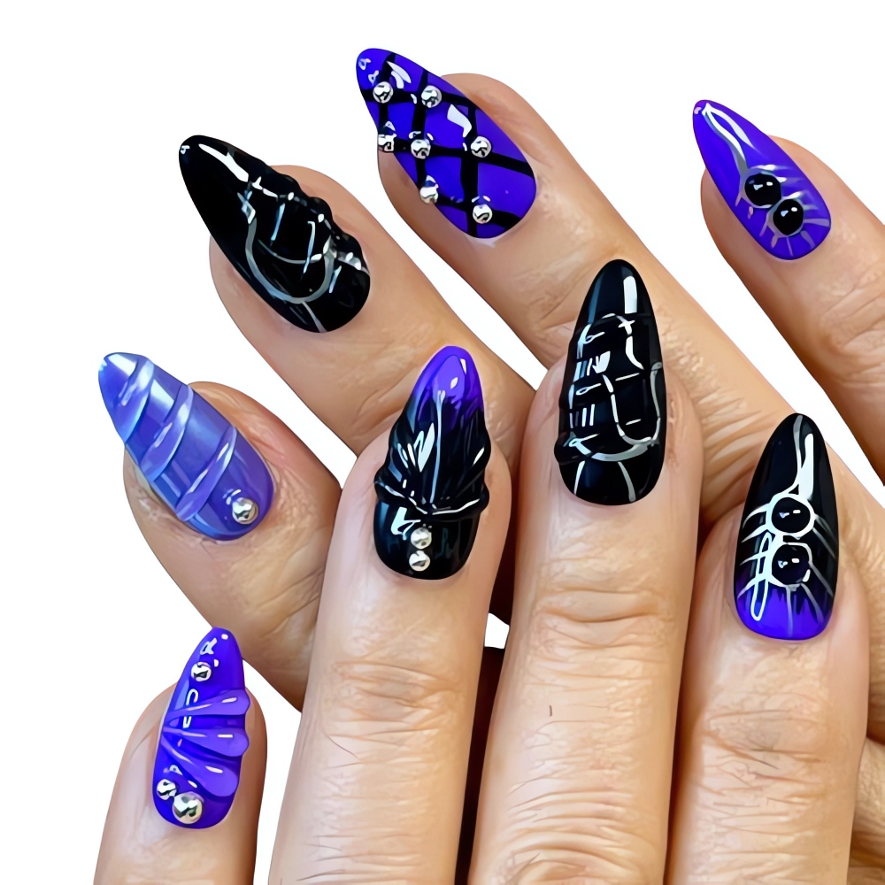 P100 Midnight Web Gothic Chrome Nails Purple Mermaid Nail