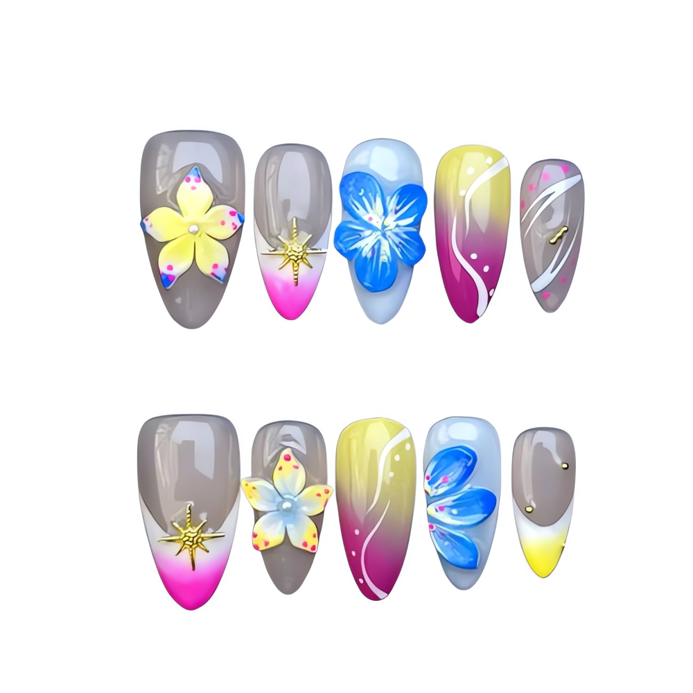 P102 Tropical Bloom Gradient Nail Art Set Floral Nail Look