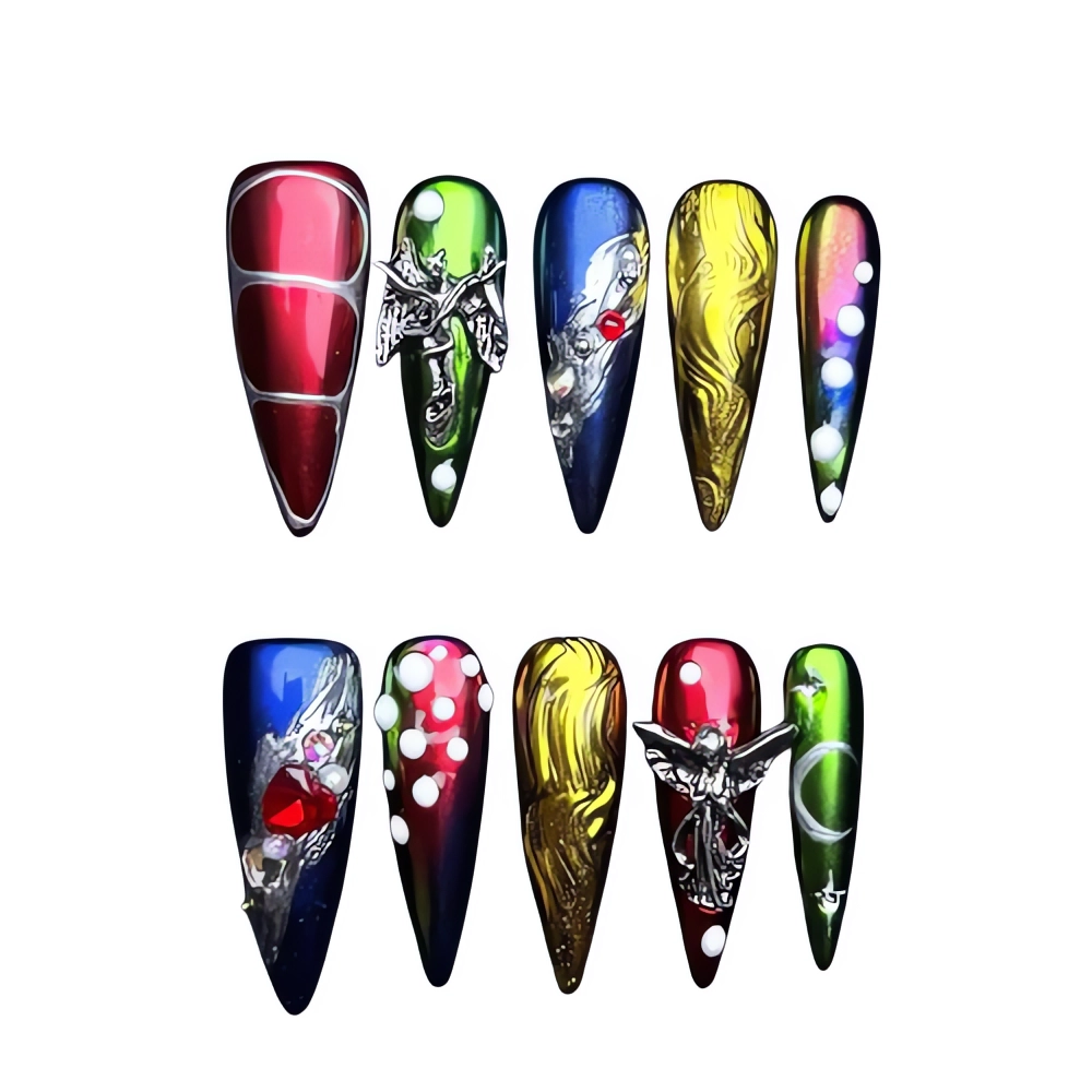 P104 Gothic Metallic Cross Chrome Nail Set Galaxy Press On Nails