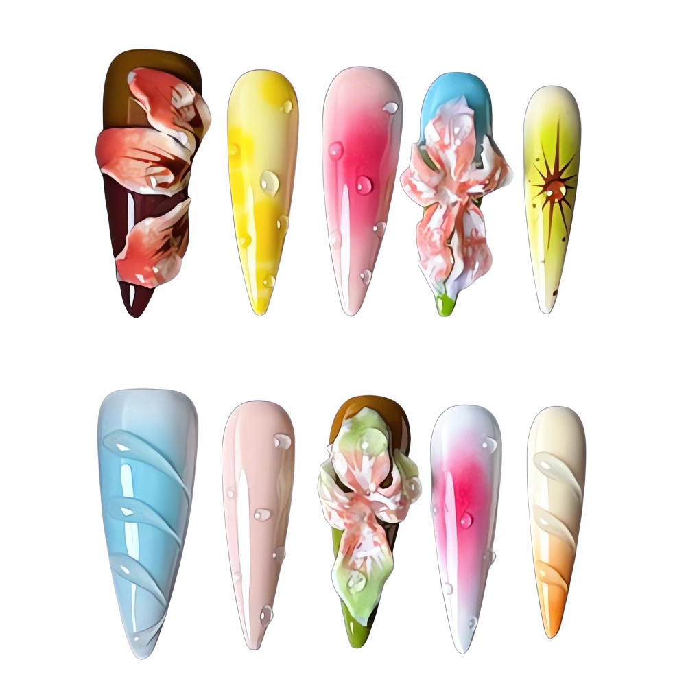 W016 Pastel Sunset Floral Nail Art Set Spring Floral Nail Designs