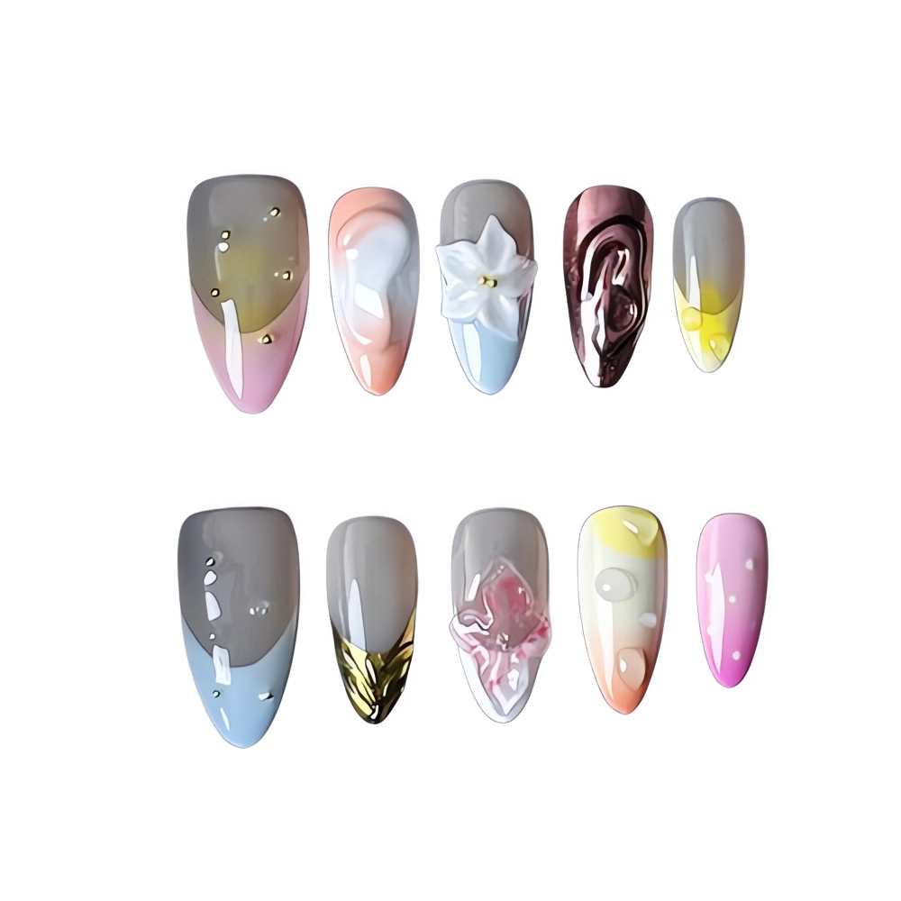 W024 Pastel 3D Floral Ombre Press-On Nails ombre nail art