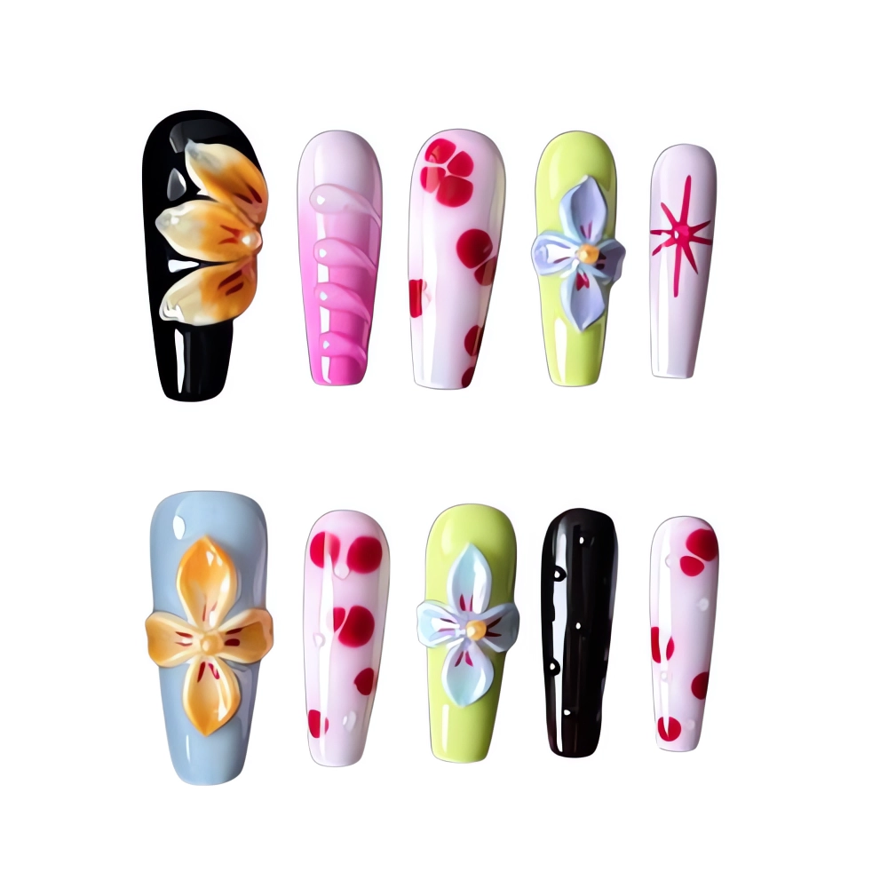 W051 Vibrant Candy Floral Nail Art Set  Flower Press On Nails