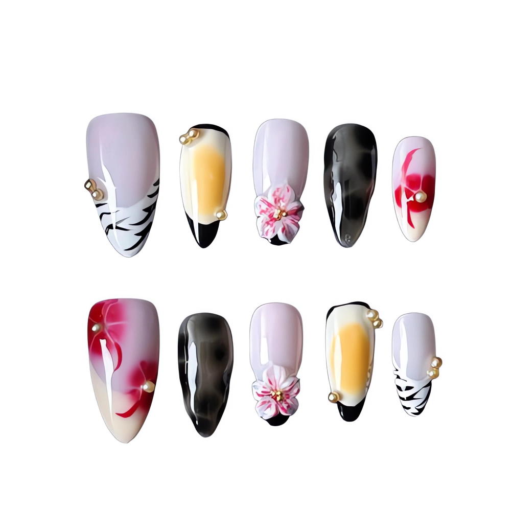 W055 Elegant Gradient Abstract Nail Flower Reusable Nails