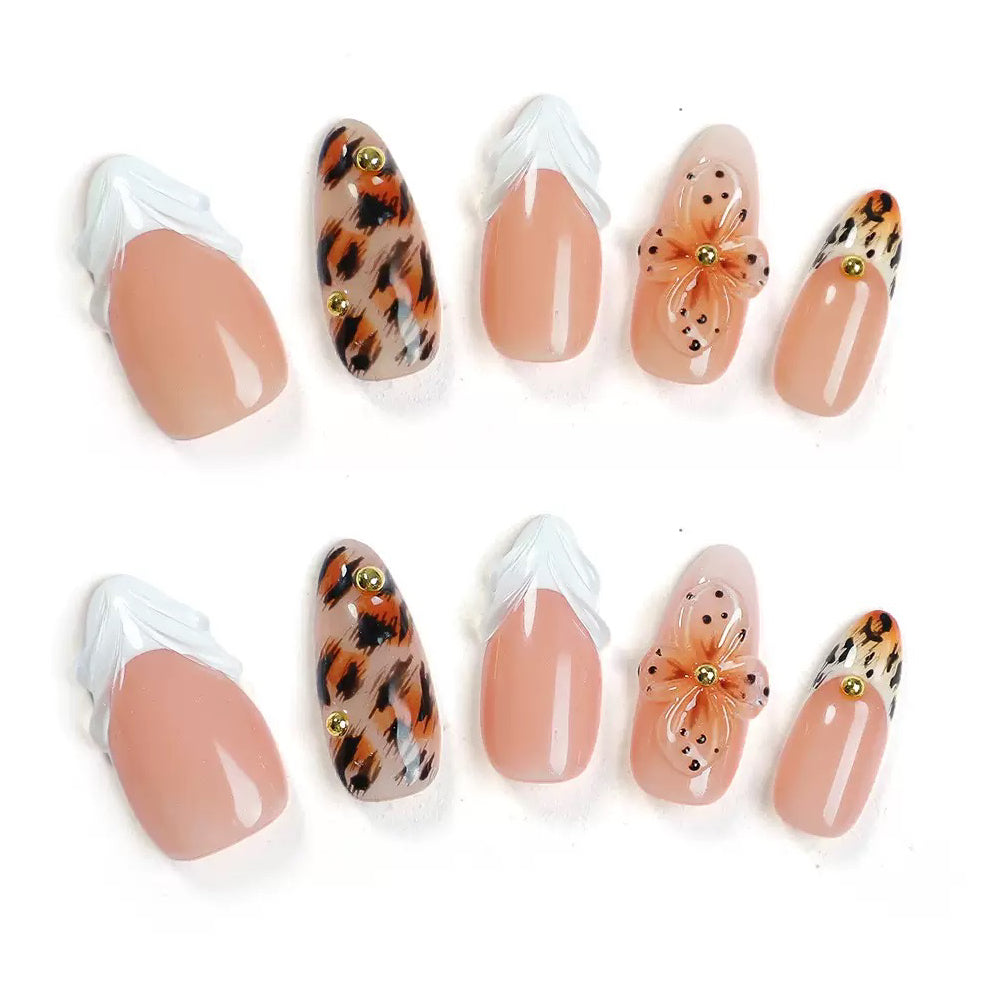 A2 Wild Blossom Press On Nails Nude Leopard Glam Nails