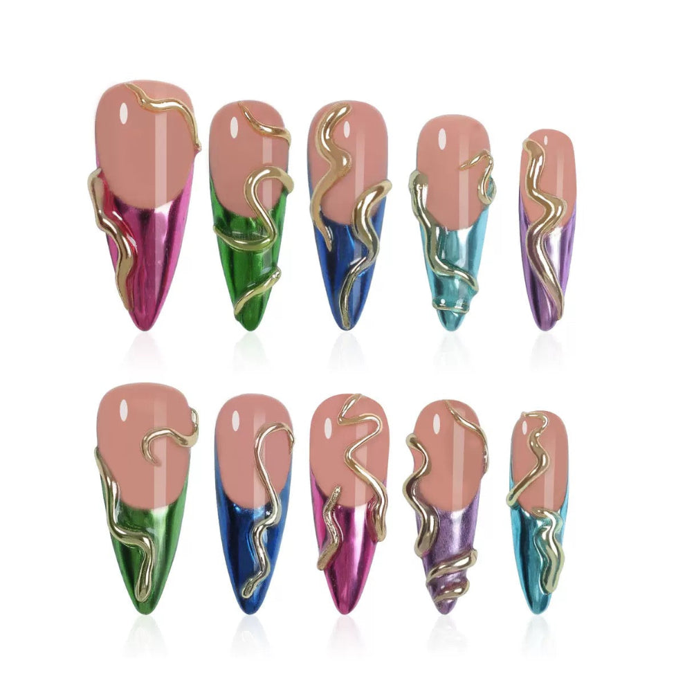 A8 Chrome Metallic Snake Press-On Nail Luxury False Nails