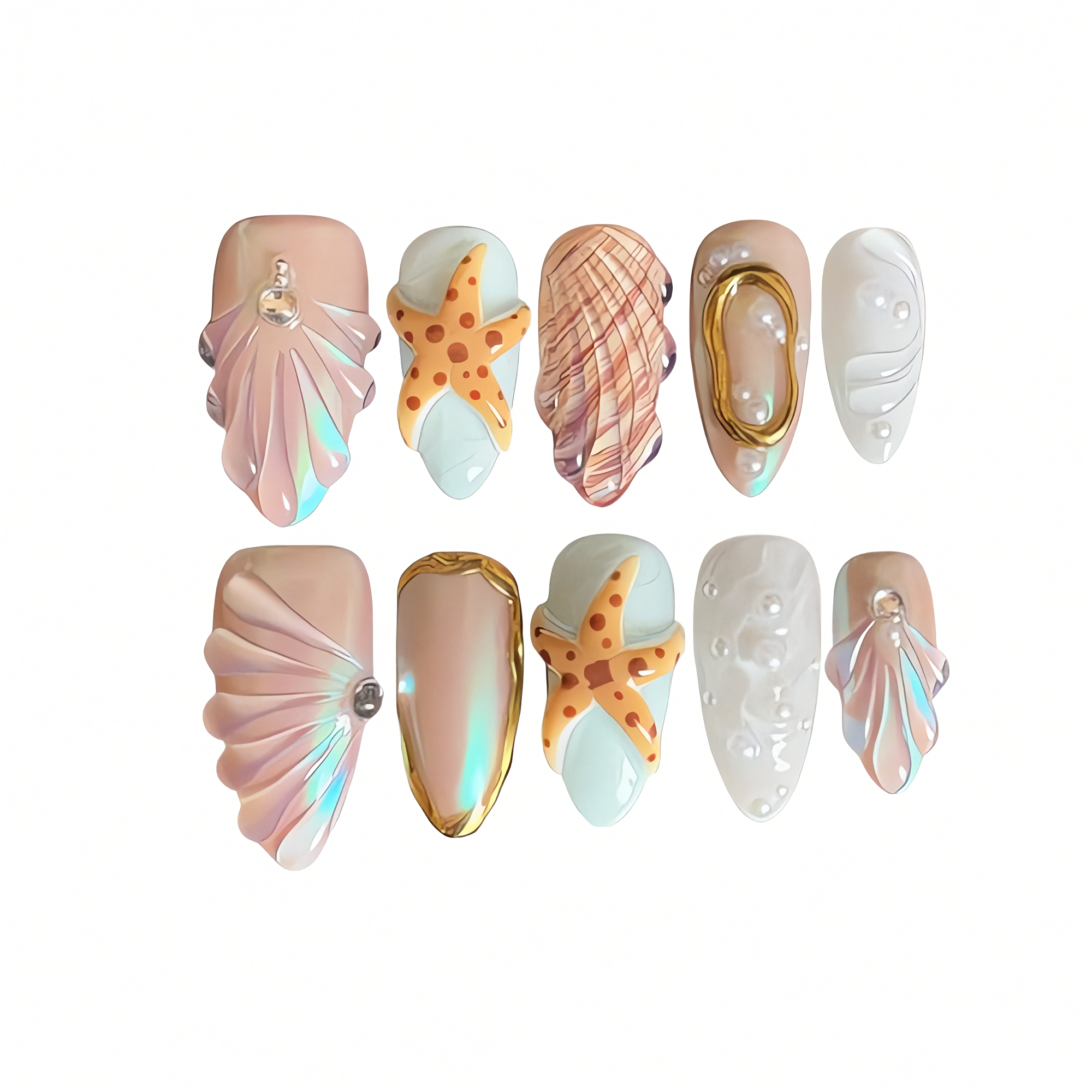 Summer Ocean Mermaid Press On Nails Starfish Vacation Nails