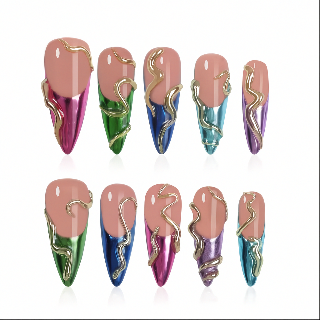 A8 Chrome Metallic Snake Press-On Nail Luxury False Nails